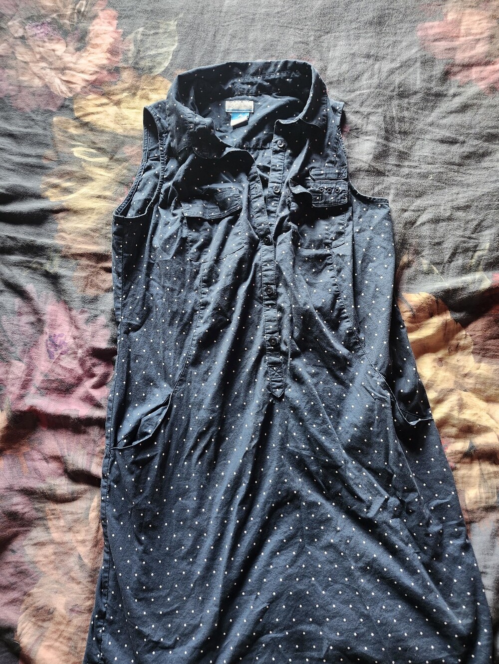 Columbia Navy Blue Polka Dot Sleeveless Shirt
